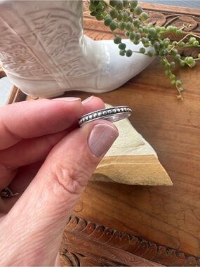 Vintage Southwestern Sterling Silver Beaded Stacker Band Ring Signed SHUBE 6.75